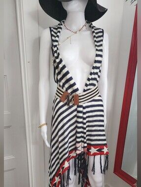 United Colors Of Benetton Red, White & Navy Striped Knit Vest